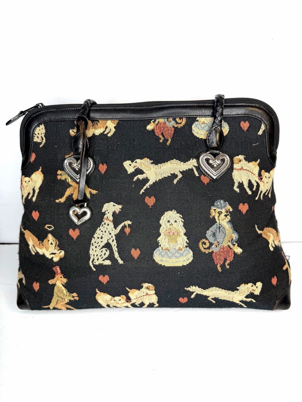 Brighton Whimsical Dog Print Tapestry Tote Bag with Heart Charm